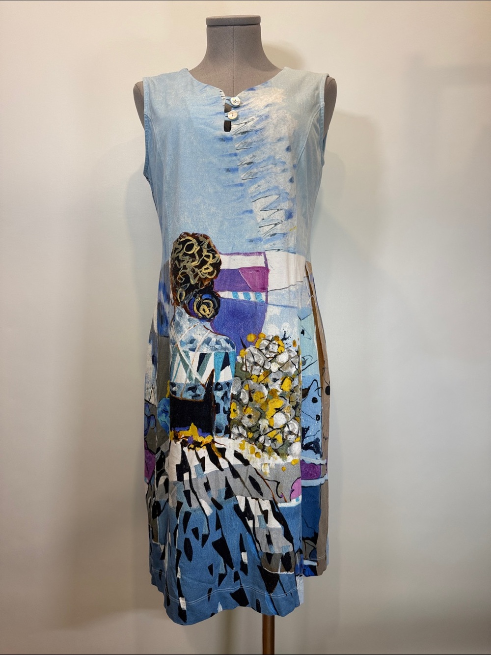 Dolcezza Sleeveless Art Print Dress | Large | Blue Abstract